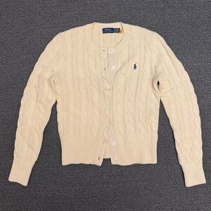 POLO Ralph Lauren Cable-Knit Cotton Crewneck Cardigan in Cream